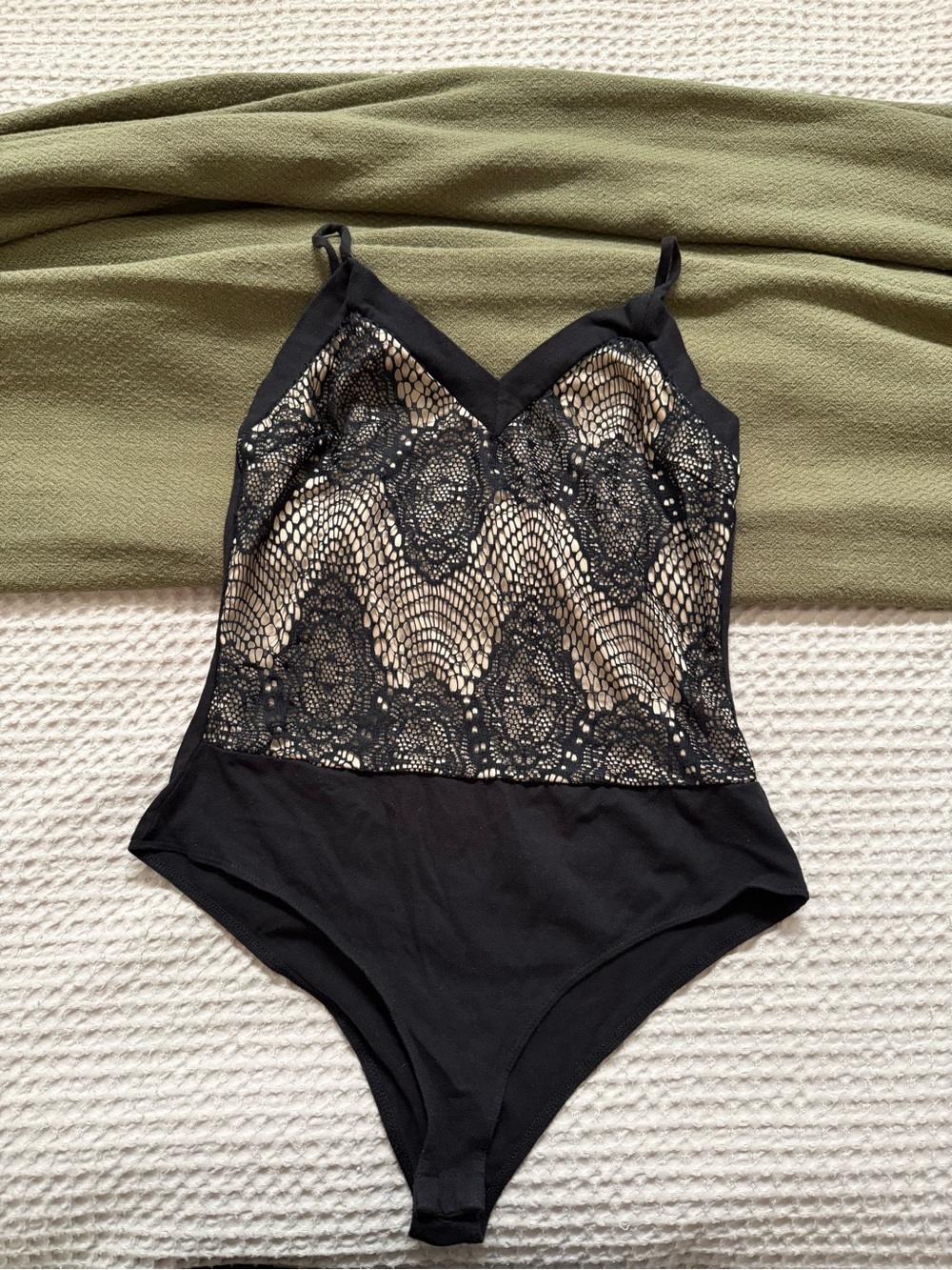 Charlotte Russe Black Lace-Overlay Bodysuit